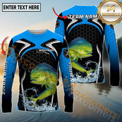 Maxcorners Saltwater Fishing Deep Blue Hexagon Sport Design Personalized Name, Team Name 3D Long Sleeve Shirt