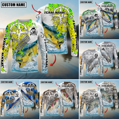 Maxcorners Saltwater Fishing Scale Pattern Splash Art Personalized Name, Team Name 3D Long Sleeve Shirt