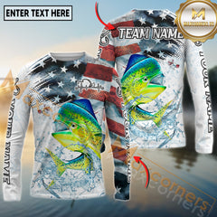 Maxcorners Saltwater Fishing Patriotic Water Splash Theme Personalized Name, Team Name 3D Long Sleeve Shirt