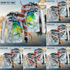 Maxcorners Saltwater Fishing Patriotic Water Splash Theme Personalized Name, Team Name 3D Long Sleeve Shirt