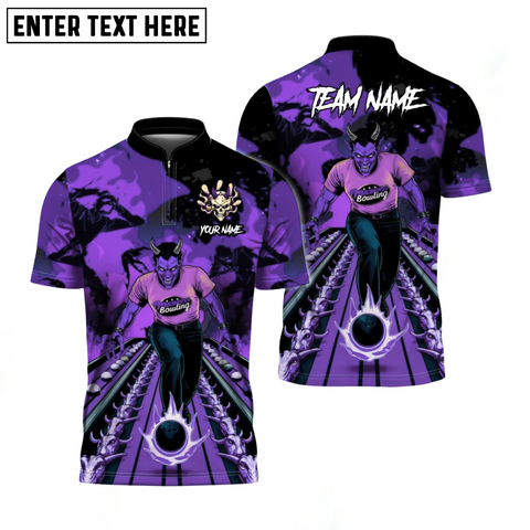 Maxcorners Hellfire Bowling Custom Polo Red Devil Team Shirt Purple TU1809
