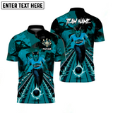 Maxcorners Hellfire Bowling Custom Polo Red Devil Team Shirt Cyan TU1809