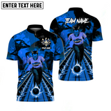 Maxcorners Hellfire Bowling Custom Polo Red Devil Team Shirt Blue TU1809