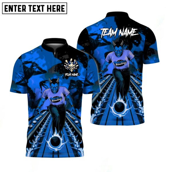 Maxcorners Hellfire Bowling Custom Polo Red Devil Team Shirt Blue TU1809