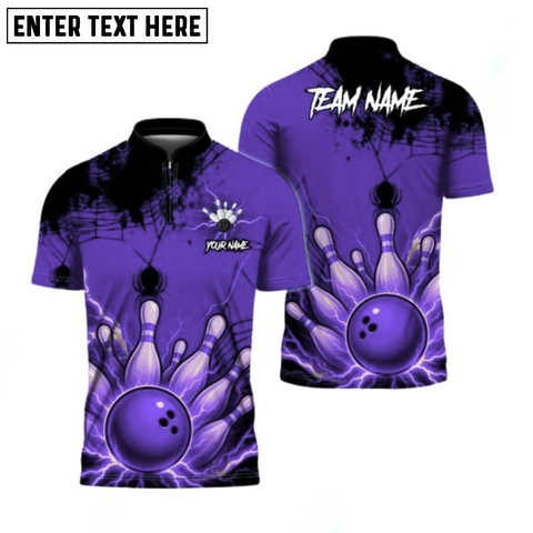 Maxcorners Bowling Spider Strike Custom Name, Team Name 3D Shirt Purple TU1809
