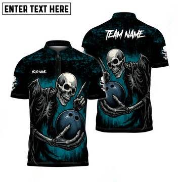 Maxcorners Skeleton Bowling Reaper Custom Name, Team Name 3D Shirt Cyan