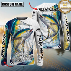 Maxcorners Saltwater Fishing Dynamic Splash Art Personalized Name, Team Name 3D Long Sleeve Shirt