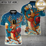 Maxcorners Reindeer Bowling Beer Celebration Personalized Name, Team Name 3D Shirt