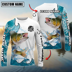 Maxcorners Freshwater Fishing Dynamic Water Splash Scale Pattern Personalized Name, Team Name 3D Long Sleeve Shirt