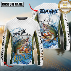 Maxcorners Pike Fishing Jersey Patriotic Reel Life Design Personalized Name, Team Name 3D Long Sleeve Shirt