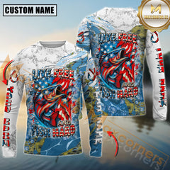 Maxcorners Bass Shirt Live Free Fish Hard Crappie Design Personalized Name, Team Name 3D Long Sleeve Shirt