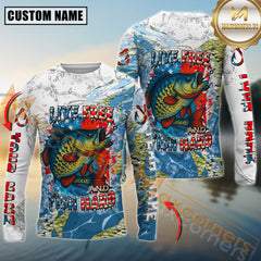 Maxcorners Crappie Shirt Live Free Fish Hard Crappie Design Personalized Name, Team Name 3D Long Sleeve Shirt