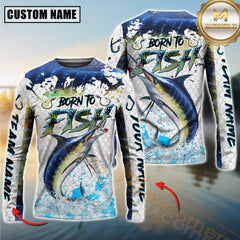 Maxcorners Sport Fishing Shirt Dynamic Marlin Jump Personalized Name, Team Name 3D Long Sleeve Shirt