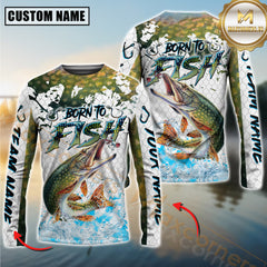 Maxcorners Sport Fishing Shirt Dynamic Pike Jump Personalized Name, Team Name 3D Long Sleeve Shirt