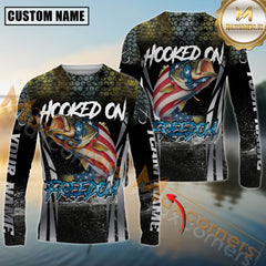 Maxcorners Fishing Shirt Patriotic American Flag Bass Design Personalized Name, Team Name 3D Long Sleeve Shirt