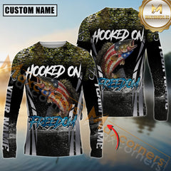 Maxcorners Fishing Shirt Patriotic American Flag Crappie Design Personalized Name, Team Name 3D Long Sleeve Shirt