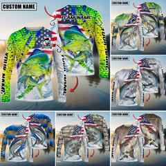 Maxcorners Saltwater Fishing Patriotic Water Splash Personalized Name, Team Name 3D Long Sleeve Shirt
