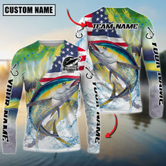 Maxcorners Saltwater Fishing Patriotic Water Splash Personalized Name, Team Name 3D Long Sleeve Shirt