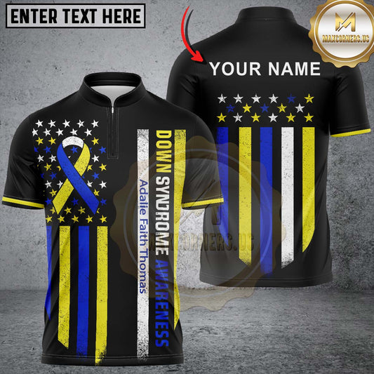Maxcorners Yellow Blue White Ribbon Zipper Polo Shirts Custom Breast Cancer Awareness For Benjamin Richards