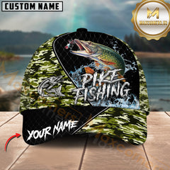 Maxcorners Pike Fishing Camo Pattern Custom Graphic Personalized Name 3D Cap