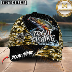 Maxcorners Trout Fishing Camo Pattern Custom Graphic Personalized Name 3D Cap