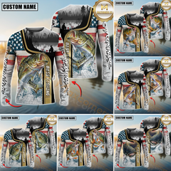 Maxcorners Freshwater Fishing Giant Fish Water Splash American Flag Landscape Personalized Name, Team Name 3D Long Sleeve Shirt