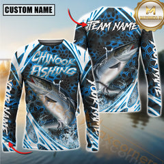 Maxcorners Saltwater Fishing Modern Hexagon Water Splash Personalized Name, Team Name 3D Long Sleeve Shirt