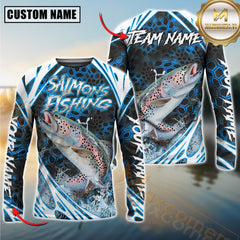 Maxcorners Saltwater Fishing Modern Hexagon Water Splash Personalized Name, Team Name 3D Long Sleeve Shirt