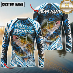 Maxcorners Freshwater Fishing Modern Hexagon Water Splash Personalized Name, Team Name 3D Long Sleeve Shirt