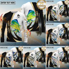 Maxcorners Saltwater Fishing Gold Black Dynamic Jump Personalized Name, Team Name 3D Long Sleeve Shirt