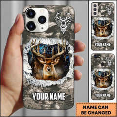 Maxcorners Deer Hunting Camouflage Ripped Effect Personalized Name Phone Case - Blue
