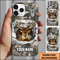 Maxcorners Deer Hunting Camouflage Ripped Effect Personalized Name Phone Case - White
