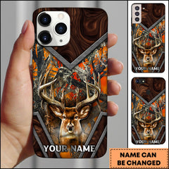 Maxcorners Deer Head Rustic Wood Metal Frame Personalized Name Phone Case - Orange