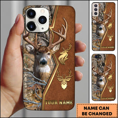 Maxcorners Deer Hunting Leather Gold Emblem Personalized Name Phone Case - Grass Brown