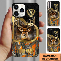 Maxcorners Deer Hunting Luxury Gold Frame Forest Camo Personalized Name Phone Case - Orange