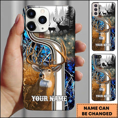 Maxcorners Deer Hunting Forest Wildlife Camo Landscape Personalized Name Phone Case - Blue