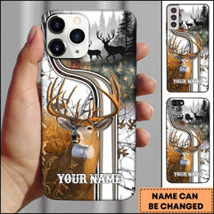 Maxcorners Deer Hunting Forest Wildlife Camo Landscape Personalized Name Phone Case - White