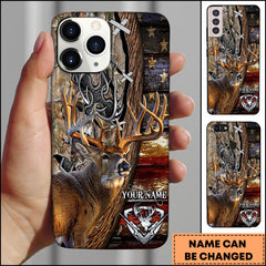 Maxcorners Deer Hunting American Flag Rustic Camo Art Personalized Name Phone Case - Grass Brown