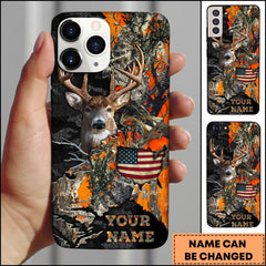 Maxcorners Deer Hunting Realtree Camouflage American Flag Personalized Name Phone Case (4 Colors)