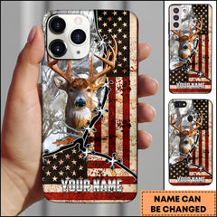 Maxcorners Whitetail Deer Hunting American Flag Barbed Wire Design Personalized Name Phone Case (4 Colors)