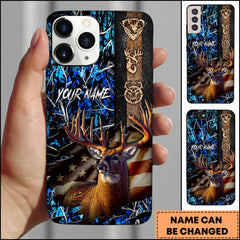 Maxcorners Deer Hunting American Flag Patriotic Personalized Name Phone Case - Blue