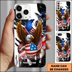 Maxcorners Patriotic Bowling Eagle Stars Stripes Power Personalized Name Phone Case