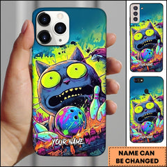 Maxcorners Color Splash Crazy Cat Bowling Premium Personalized Name Phone Case