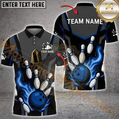 Maxcorners Bowling Flaming Strike Multicolor Customized Name, Team Name 3D Shirt