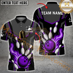 Maxcorners Bowling Flaming Strike Multicolor Customized Name, Team Name 3D Shirt