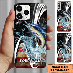 Maxcorners Marlin Fishing American Flag Splash Art Personalized Name Phone Case TU1601