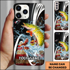 Maxcorners Pike Fishing American Flag Splash Art Personalized Name Phone Case TU1601