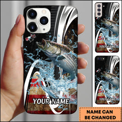 Maxcorners Striped Bass Fishing American Flag Splash Art Personalized Name Phone Case TU1601