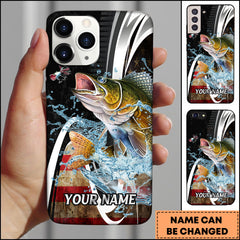 Maxcorners Walleye Fishing American Flag Splash Art Personalized Name Phone Case TU1601
