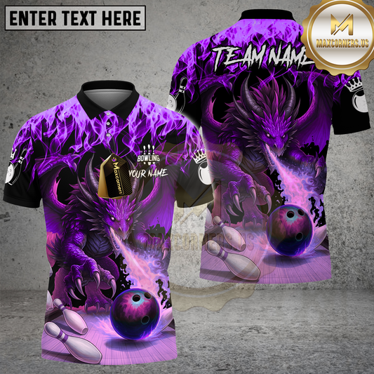 Maxcorners Bowling Dragon Fire Breath Multicolor Options Personalized Name, Team Name 3D Shirt (4 Colors)